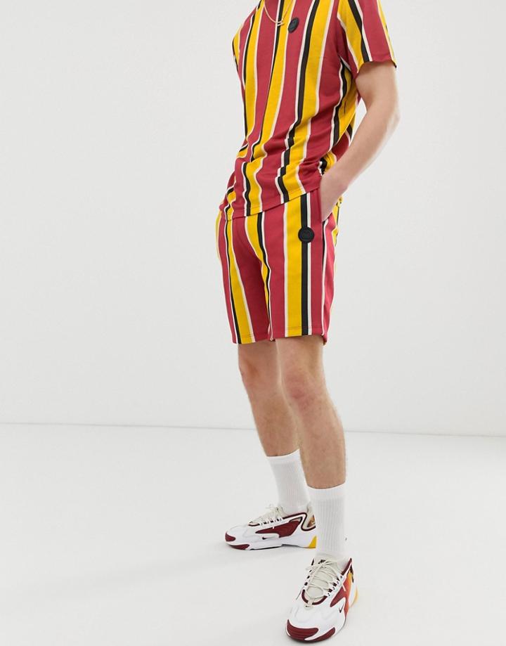 Criminal Damage Two-piece Shorts In Red With Stripes