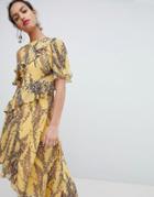 Keepsake Floral Asymmetrical Dress - Yellow