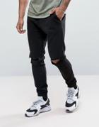 Yourturn Skinny Joggers With Knee Rip - Black