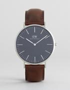 Daniel Wellington Classic Black Bristol Leather Watch With Silver Dial