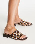 Asos Design Feliz Checkerboard Flat Mules In Brown Mix