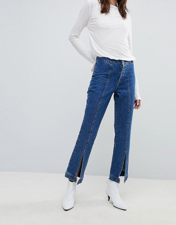 Gestuz Wide Leg Jeans With Button Hem - Blue