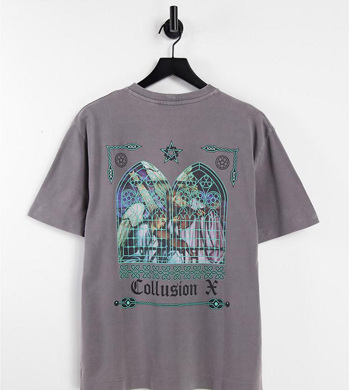 Collusion T-shirt With Stained Glass Back Print In Pique Stone - Part Of A Set-neutral