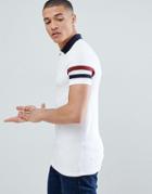 Asos Design Muscle Fit Polo With Contrast Sleeve Panels - White