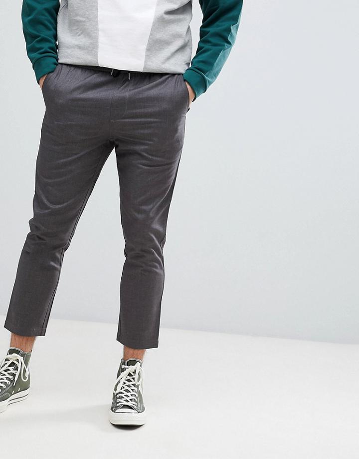 Jack & Jones Cropped Smart Slim Fit Pants With Drawstring Waist - Gray