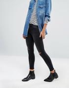Only Royal Mid Waist Ankle Grazer Skinny Jeans With Ripped Knees - Gray