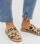 Asos Design Wide Fit Vienna Leather Espadrille Flat Sandals In Leopard Pony - Multi
