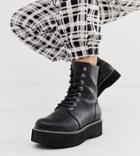 Asos Design Wide Fit Alva Chunky Lace Up Boots In Black - Black