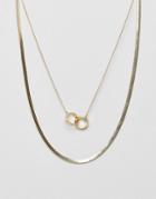 Asos Linked Circle Pendant And Vintage Style Chain Multirow Necklace - Gold