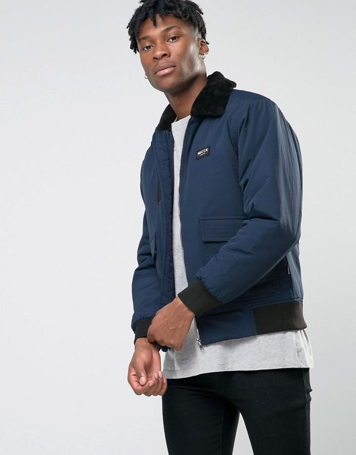 Nicce London Ma1 Bomber Jacket With Faux Fur Collar - Navy