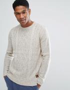 Threadbare Chunky Nep Cable Knit Sweater - Beige