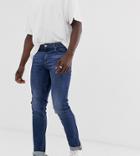 Asos Design Tall Slim Jeans In Dark Wash Blue