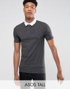 Asos Tall Muscle Rugby Polo Shirt In Charcoal - Gray