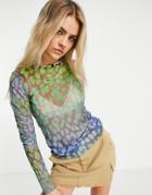 Weekday Polyester Long Sleeve Mesh Top In Bright Leopard - Part Of A Set - Yellow