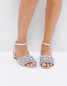 Asos Four Seasons Embellished Flat Sandals - Silver