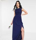 Tfnc Tall Bridesmaid Lace Open Back Maxi Dress In Navy