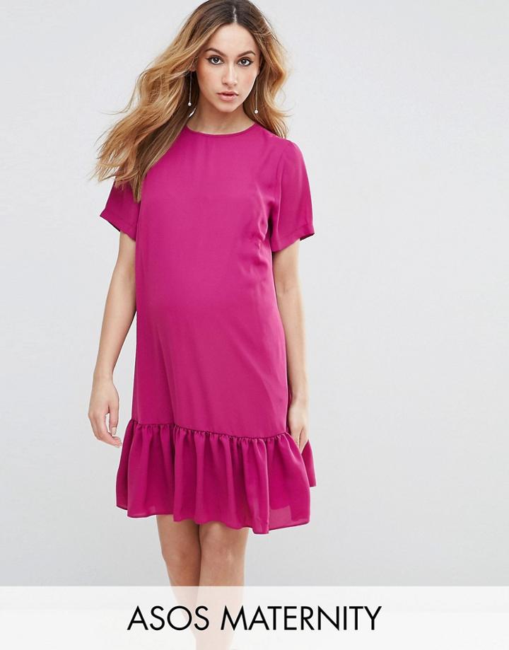 Asos Maternity T-shirt Dress With Ruffle Hem - Pink
