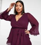 Yours Textured Sleeve Wrap Top In Purple