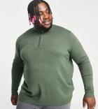 Threadbare Plus Soft Touch Quarter Zip Funnel Neck Sweater In Thyme-green