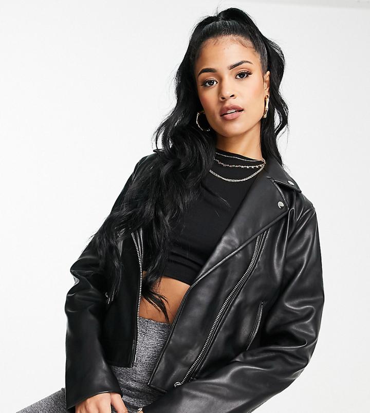 Asos Design Tall Ultimate Faux Leather Biker Jacket In Black