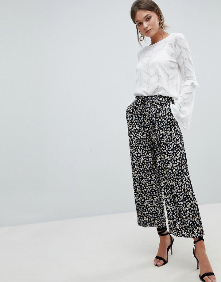 Y.a.s Sunia Ditsy Floral Print Wide Leg Pants - Brown