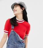Monki Contrast Neck Detail Top In Red