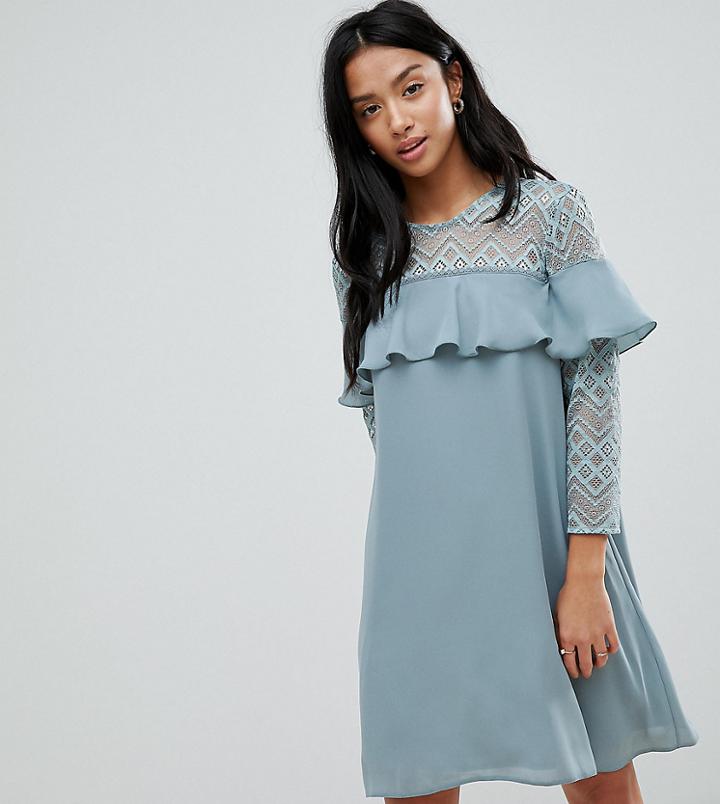 Elise Ryan Petite Shift Dress With Ruffle Detail - Green