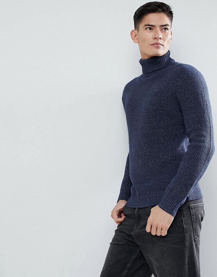 Mango Man Roll Neck Flecked Sweater In Blue - Blue