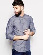 Wrangler Shirt Slim Fit Buttondown Chambray Contrast Dobby Dot - Navy
