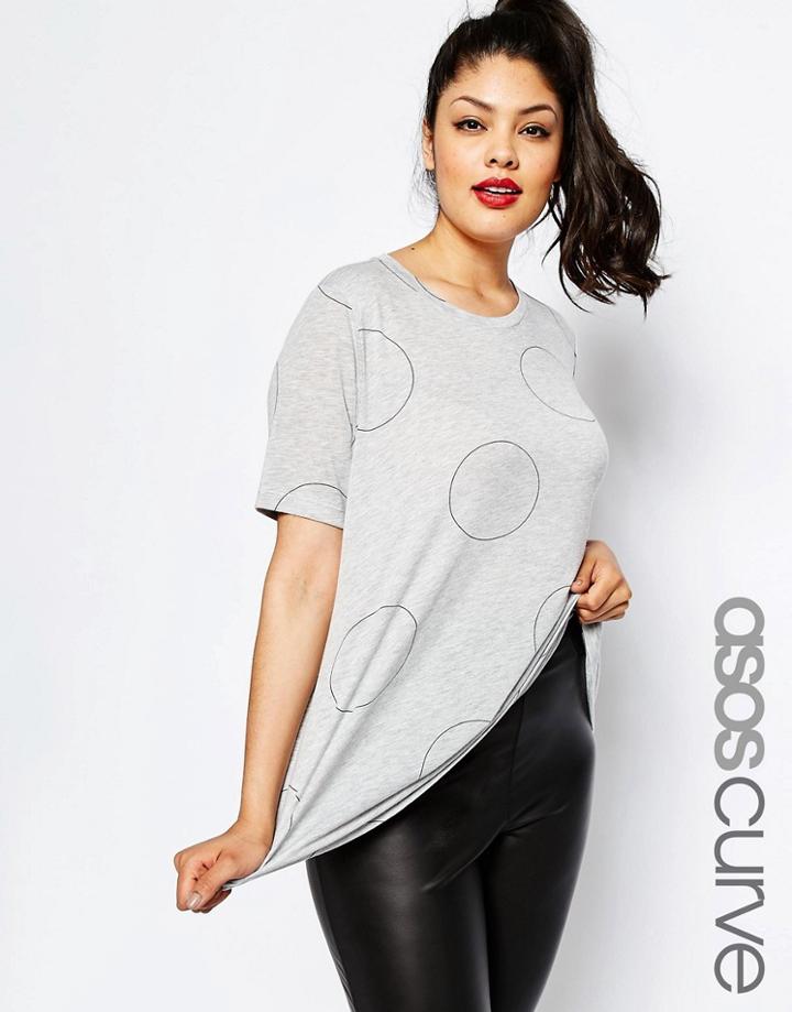 Asos Curve Swing T-shirt In Polka Dot - Gray Marl