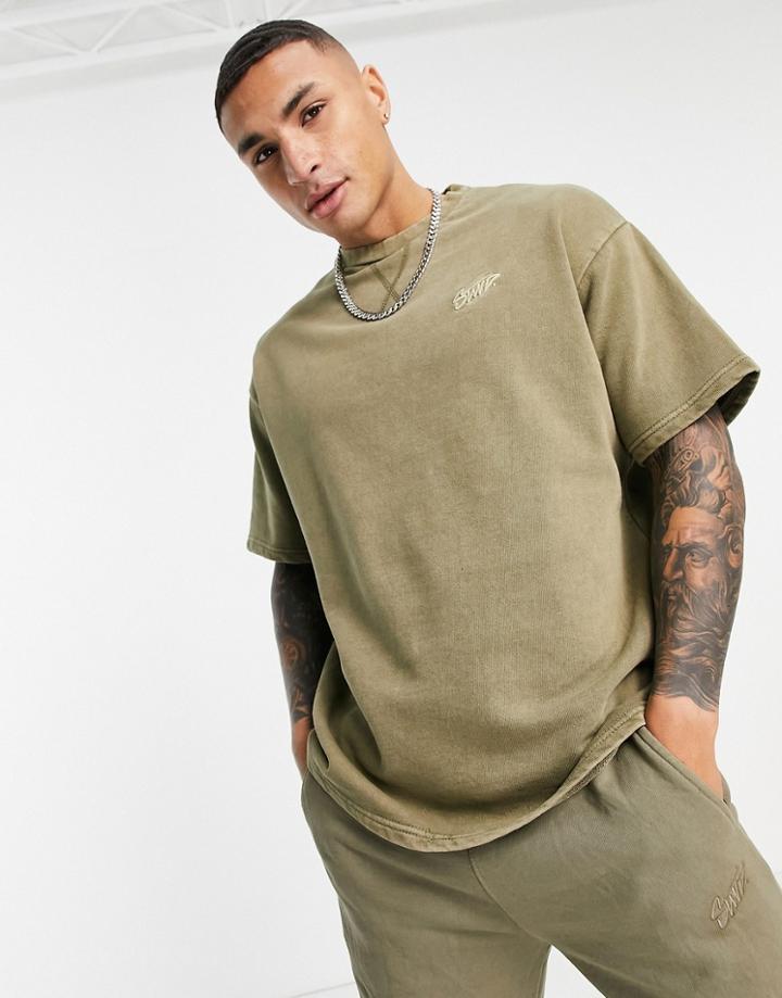 Pull & Bear Washed Sweatshirt T-shirt In Khaki - Part Of A Set-green