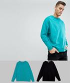 Asos Design Oversized Sweatshirt 2 Pack Black/teal Green - Multi