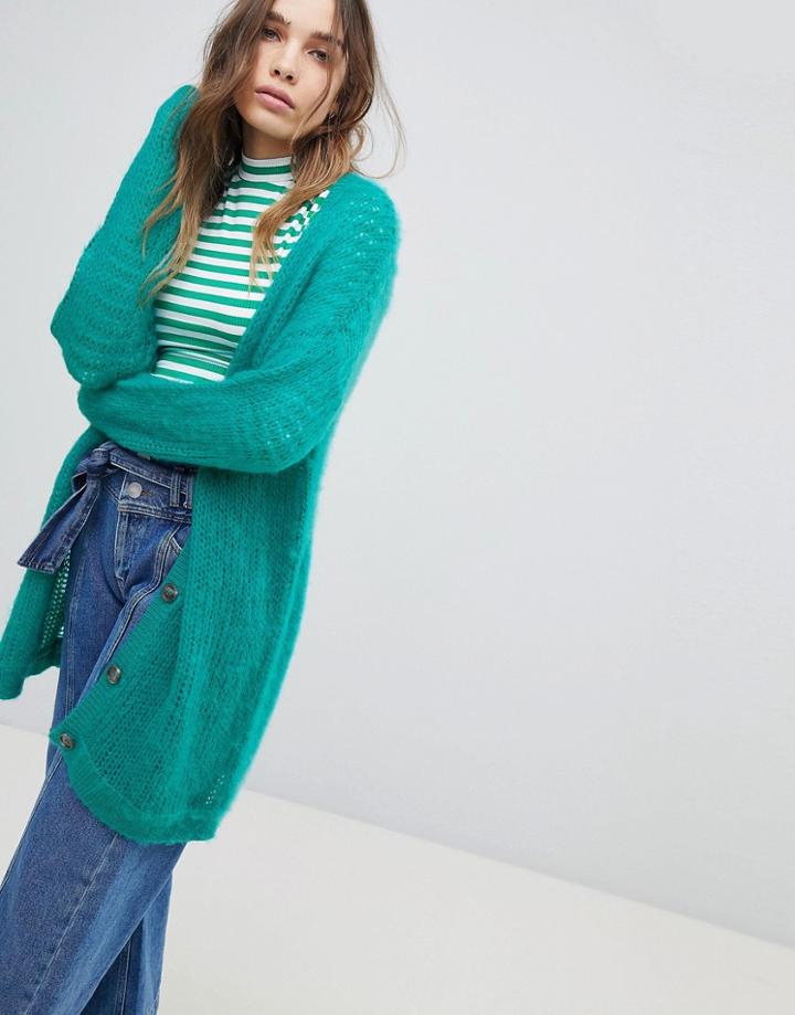 Asos Cardigan In Fluffy Open Knit - Blue