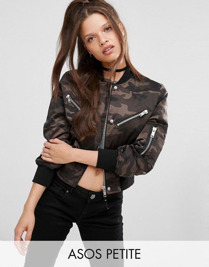 Asos Petite Bomber Jacket In Camo Print - Multi