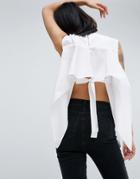 Asos White Sleeveless Open Back Shirt With Bib Overlay - White