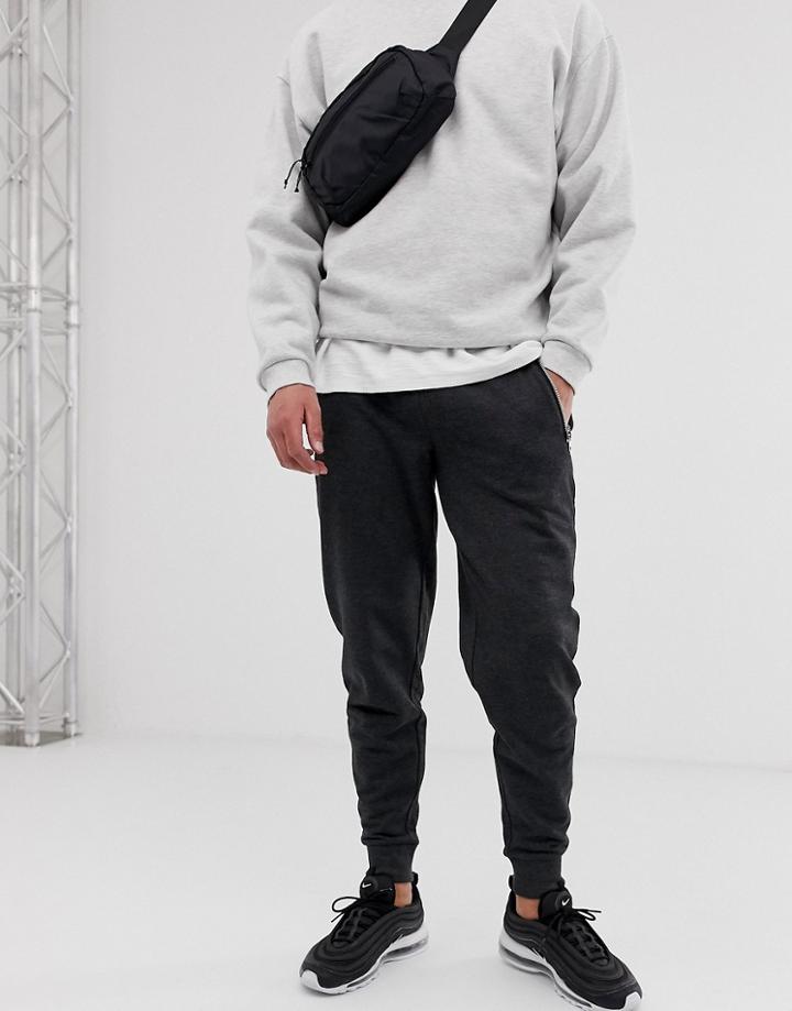 Asos Design Tapered Sweatpants With Zips In Charcoal Marl-gray