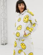 Chinatown Market Oversized Hoodie With All Over Smiley Print-gray