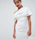 Asos Design Petite Pleated Shoulder Mini Pencil Dress - White