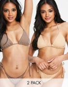 Asos Design 2-pack Triangle Bikini Top In Mink And Brown