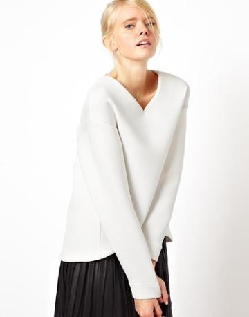 Asos White Sweatshirt With V Neck In Bonded Fabric