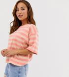 Asos Design Petite Cropped Boxy T-shirt In Washed Stripe - Orange
