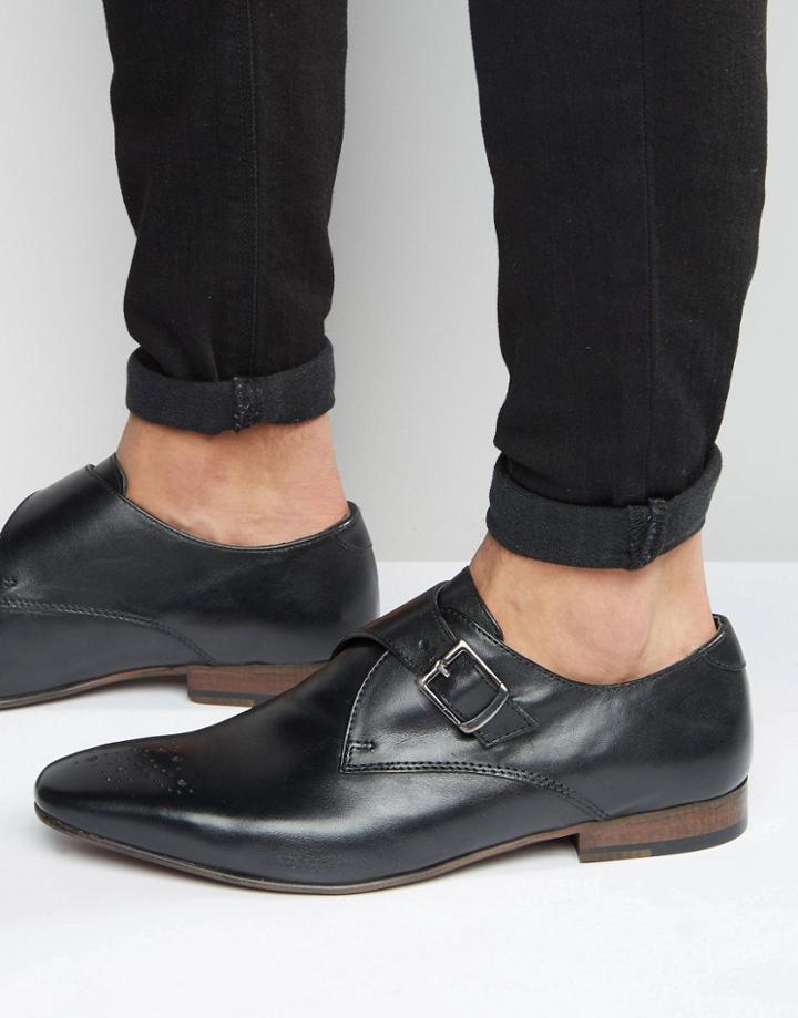 Kg By Kurt Geiger Daventry Monk Shoes In Black Leather - Black