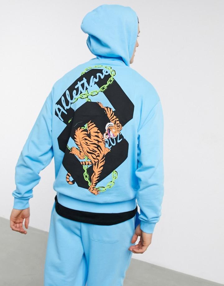 Asos Design Two-piece Oversized Hoodie With Tiger Back Print-blues