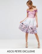 Asos Petite Salon Off Shoulder Prom Dress In Placement Floral Print - Multi