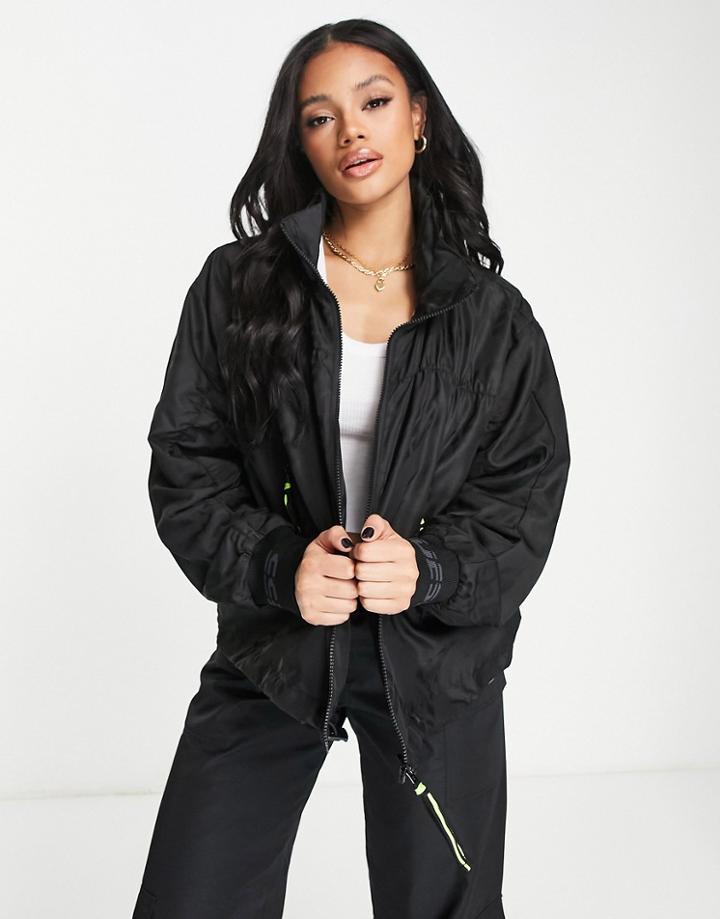 Guess Logo Windbreaker Jacket In Black