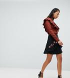 Fashion Union Tall Layered Mini Skirt With Embroidery - Black