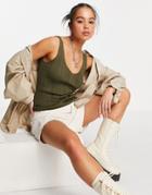 Only Rib Tank With Scoop Neck In Khaki-green