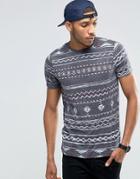 Asos T-shirt With All Over Geo-tribal Print In Textured Fabric - Gray
