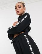 Asos Design Tracksuit Sweat With Half Zip / Jogger With Printed Tape-black