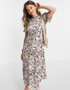 Miss Selfridge Puff Sleeve Midi Dress In Bold Floral-multi